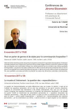 Affiche de résumé de conférences avec une photo d'un homme portant une chemise violette foncée sur un fond blanc