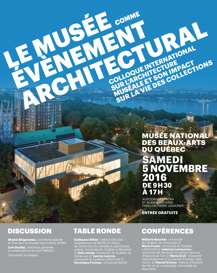 Affiche où l'on voit le Musée National des Beaux-Arts du Québec avec la ville et le fleuve en arrière-plan